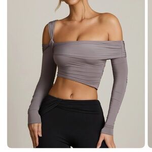 Oh Polly - Off Shoulder Draped Top in Steel Grey